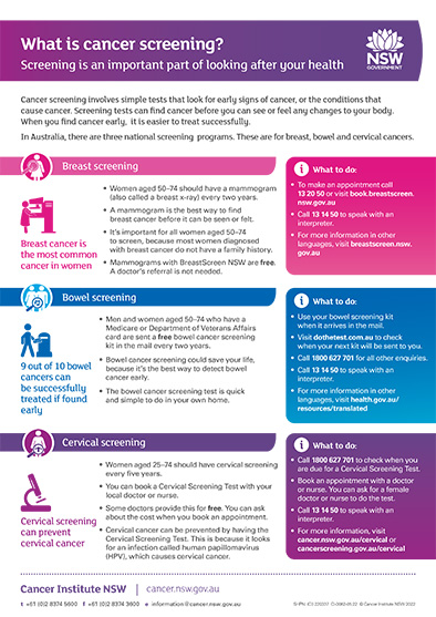 Cover of the 'What is cancer screening?' factsheet in English