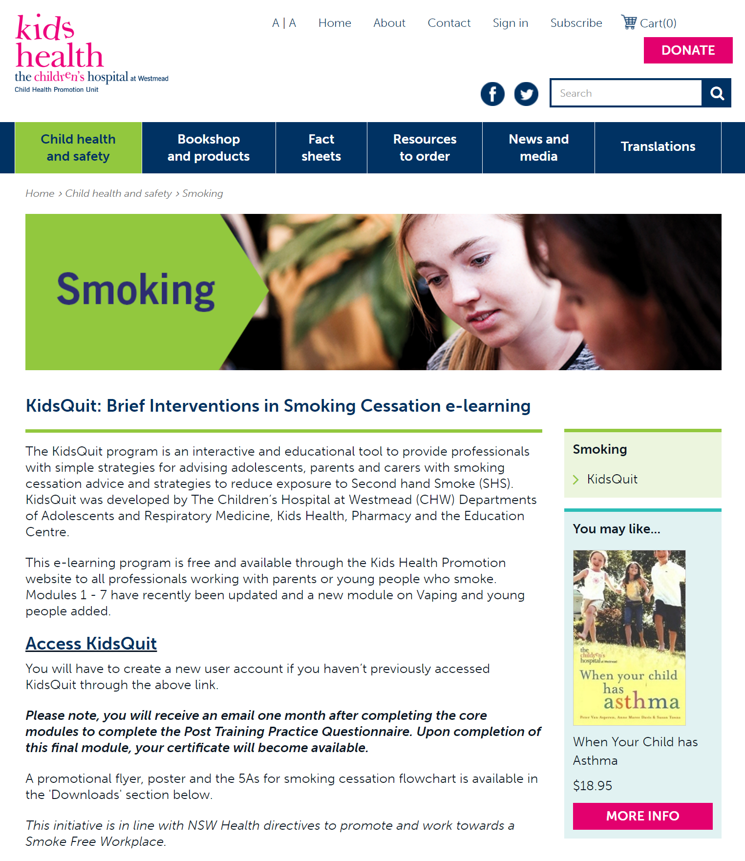 Screenshot of KidsQuit: Brief Interventions in Smoking Cessation e-learning