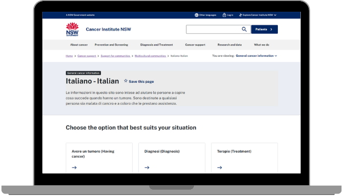Image of the multicultural patient information pages