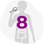A graphic illustration of a person's drinking wine with the number '8' over the top