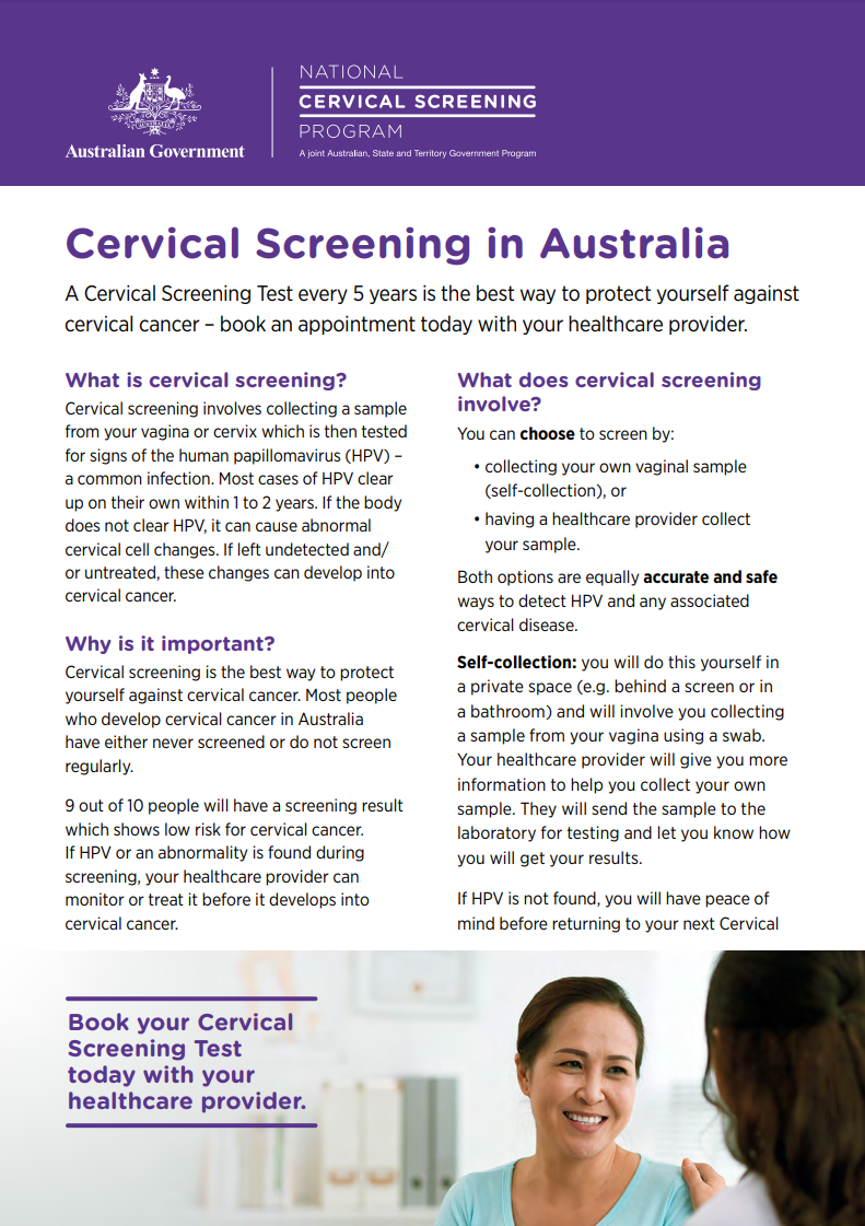 Image of the Cervical Screening in Australia factsheet